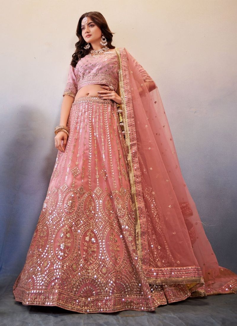 Stunning butterfly net lehenga choli with stone embroidery in peach