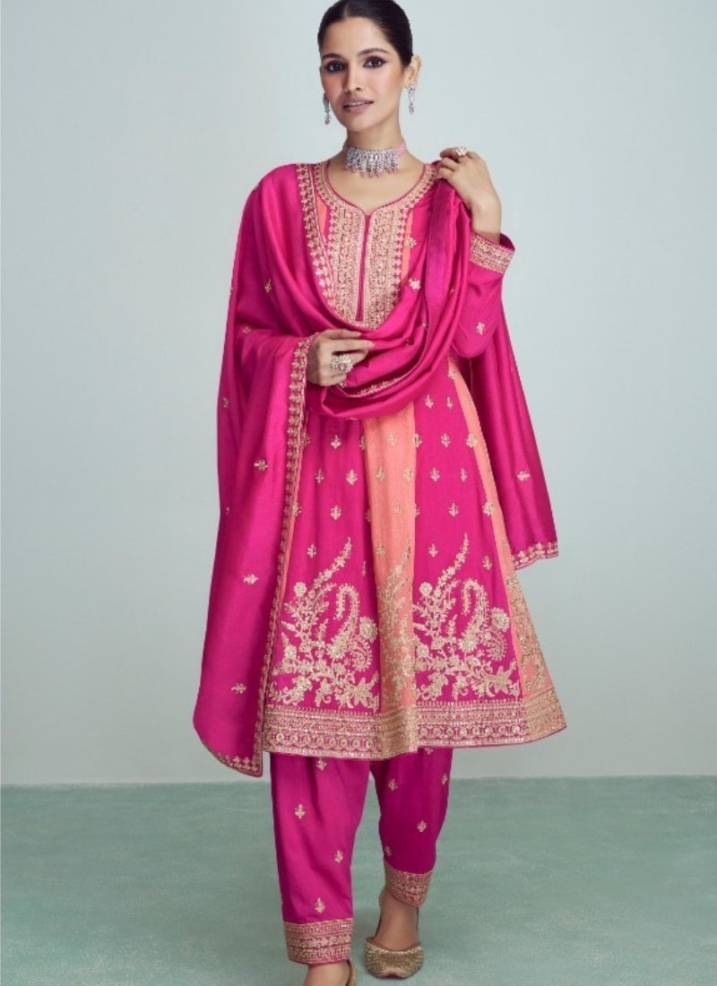 Exquisite salwar suit with embroidered dupatta in pink