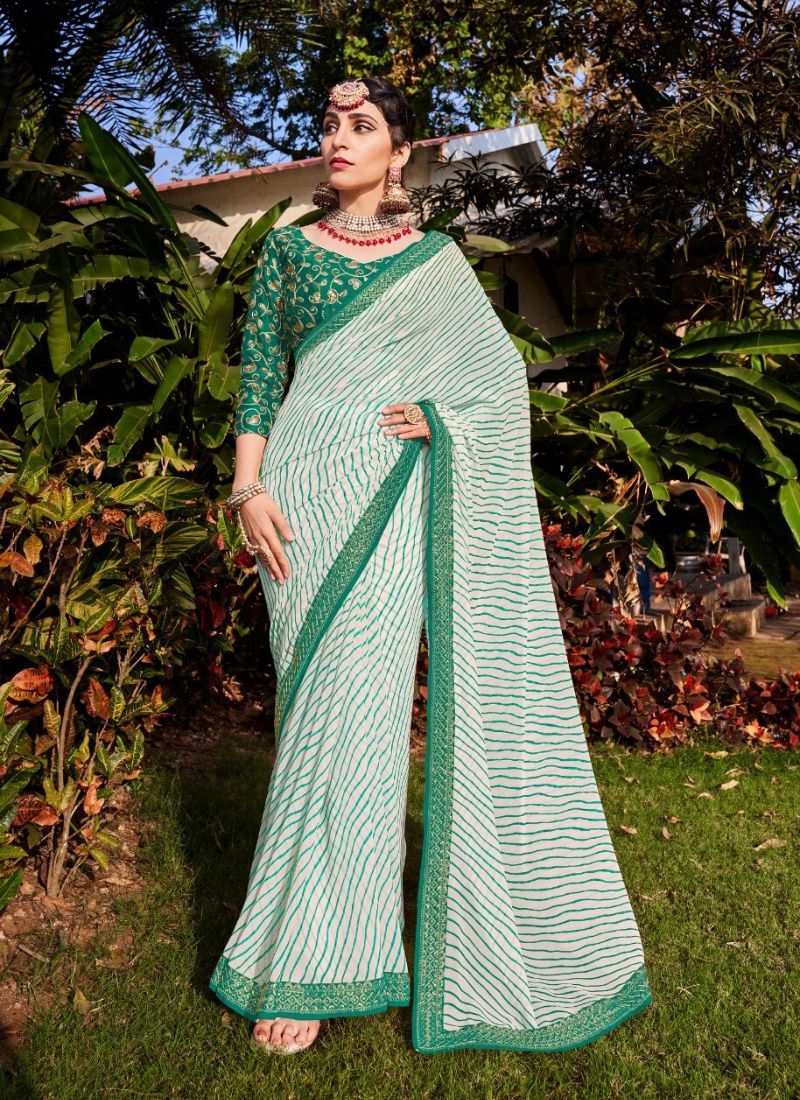 Beautiful georgette saree with bandhani print in sage green