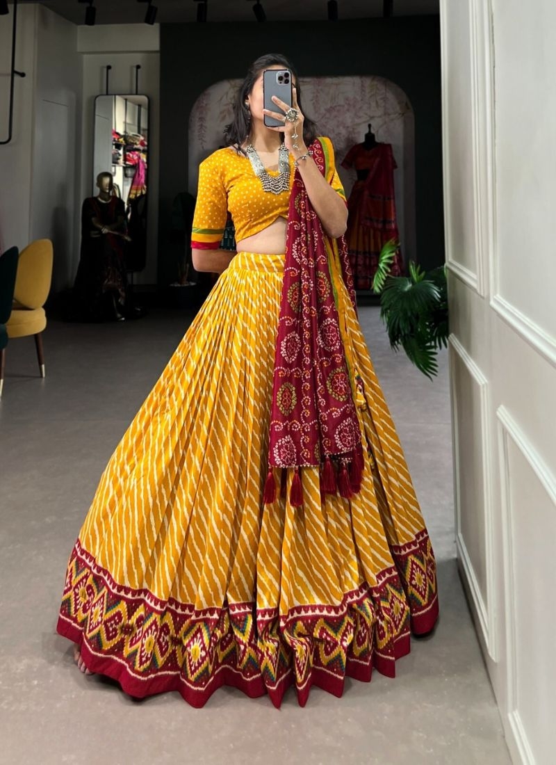 Navratri special lehenga with mirror work embroidery in yellow