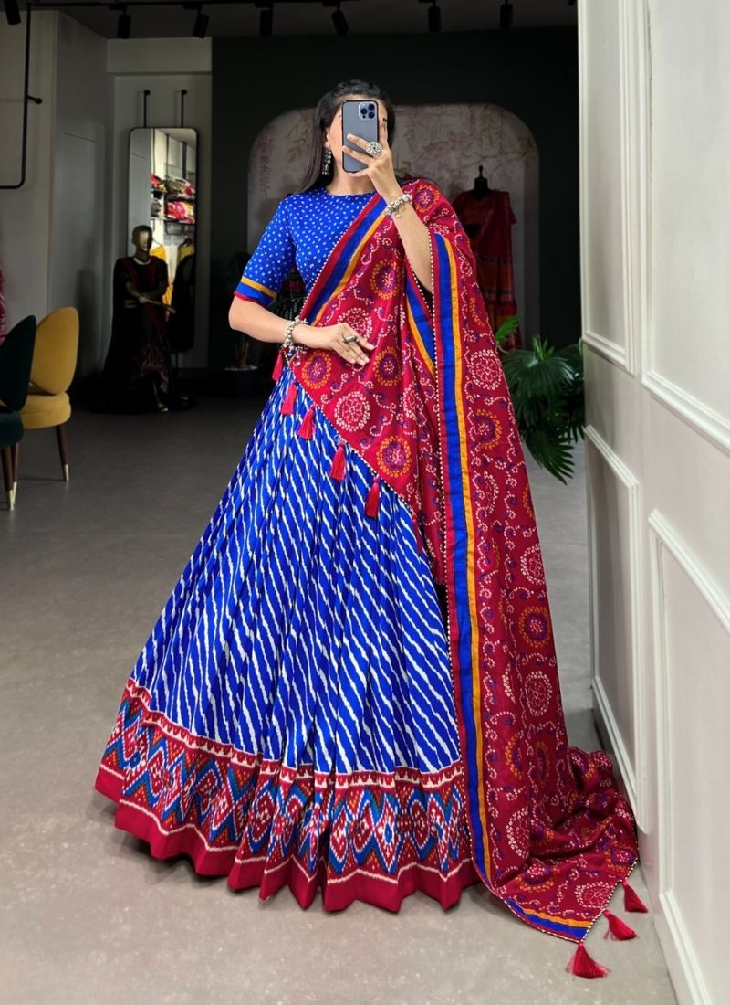 Navratri special lehenga with mirror work embroidery in blue