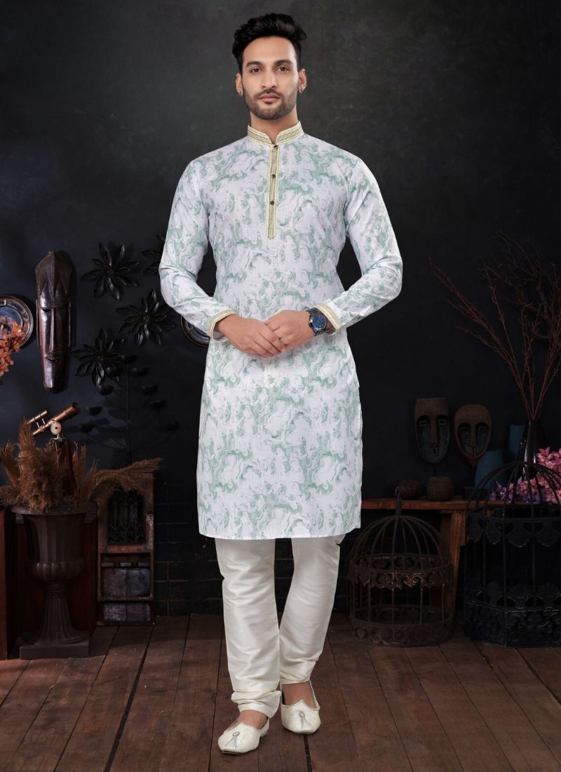 New cotton Kurta pajama with floral printing in light green
