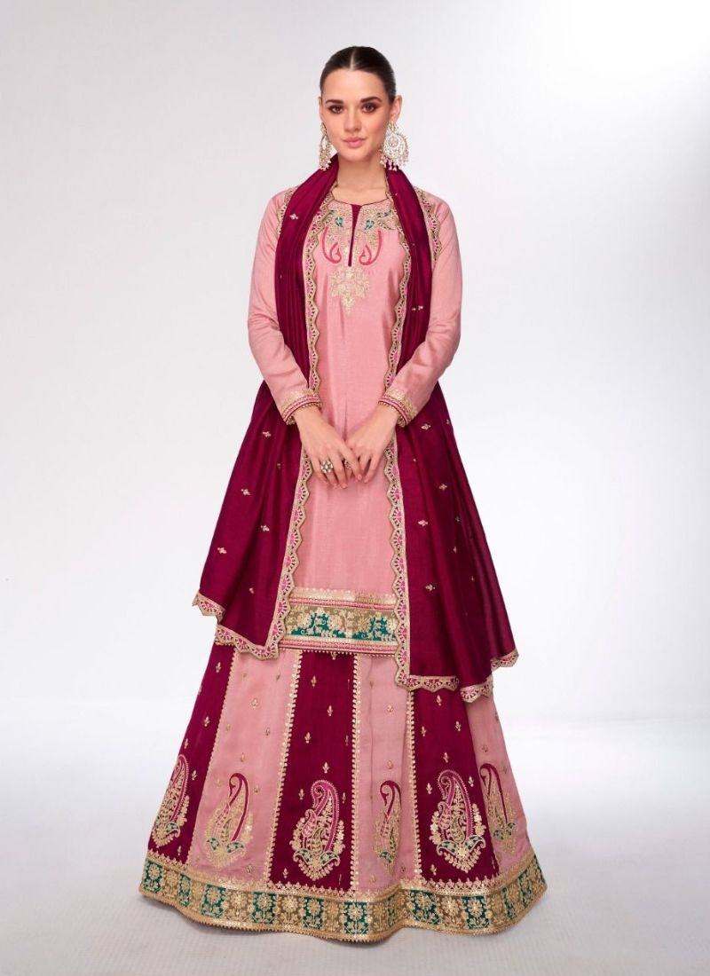 Beautiful sharara suit with heavy embroidery in pink