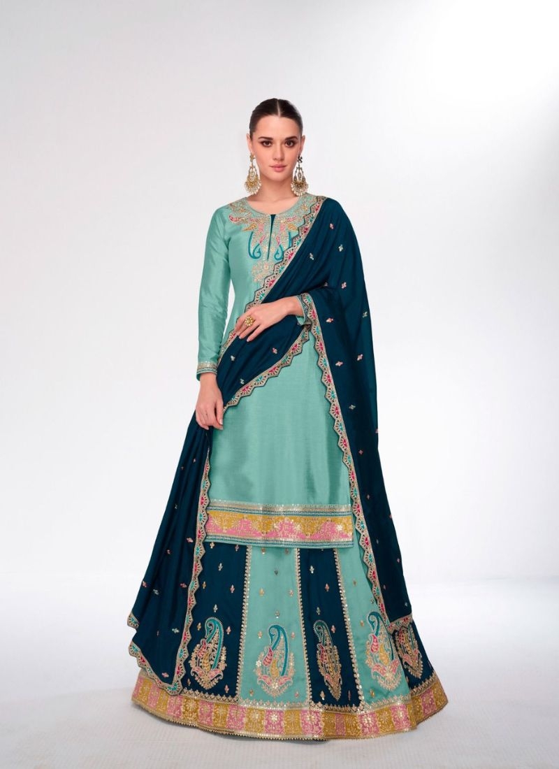 Beautiful sharara suit with heavy embroidery in green