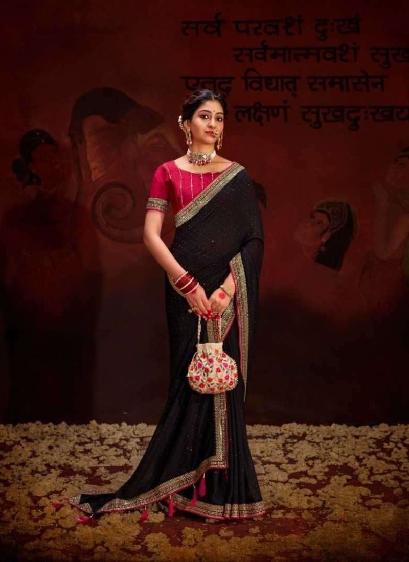 Trendy silk saree with beautifully embroidered blouse in black