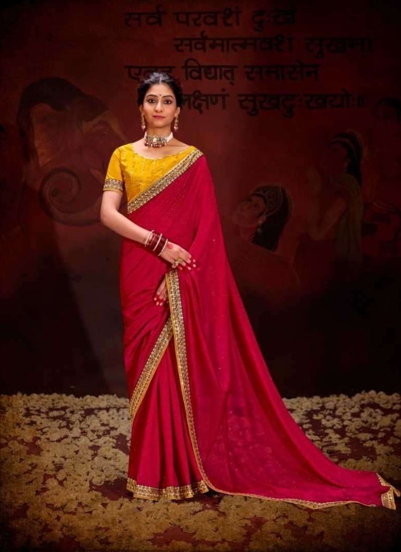 Trendy silk saree with beautifully embroidered blouse in red
