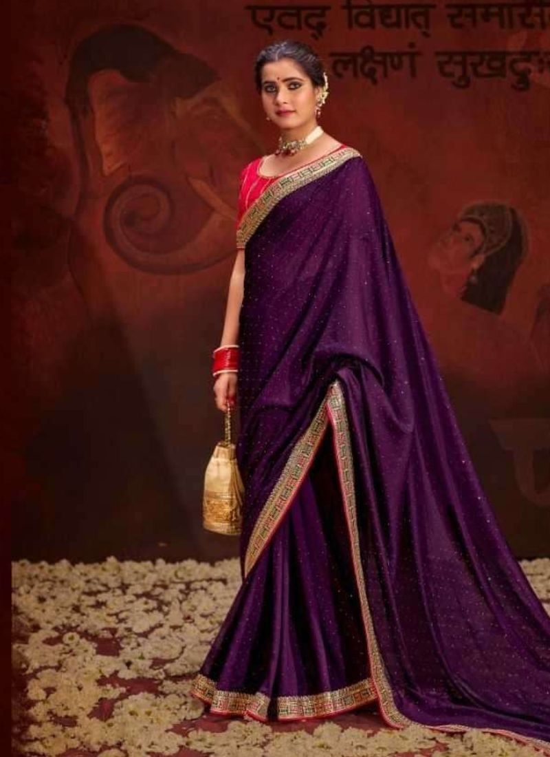 Trendy silk saree with beautifully embroidered blouse in purple