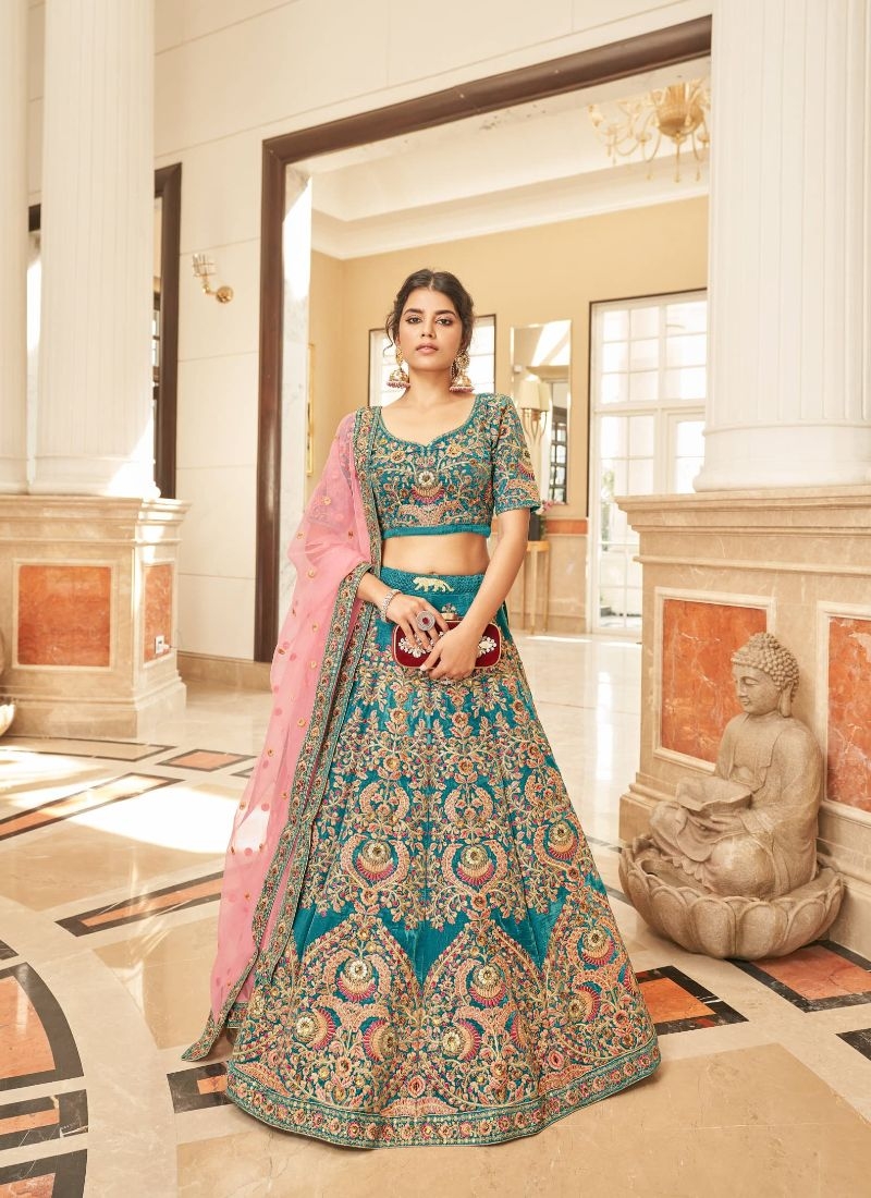 Beautiful lehenga with embroidered dupatta in blue