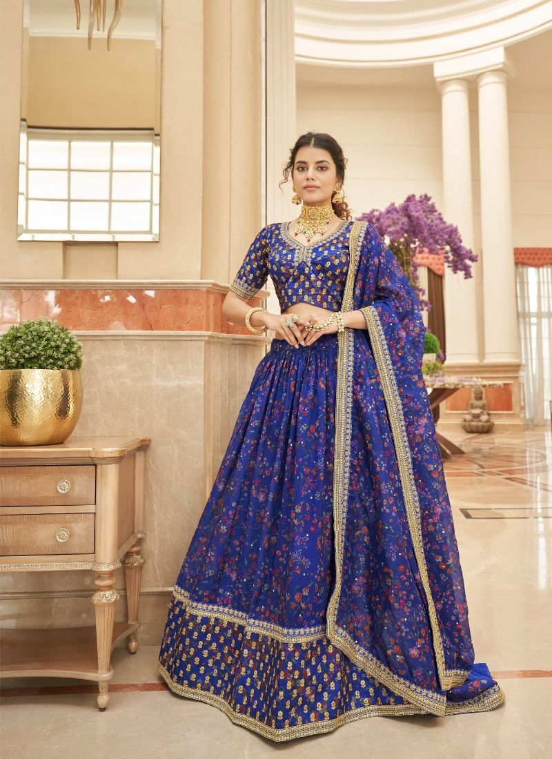 Beautiful lehenga with embroidered dupatta in royal blue