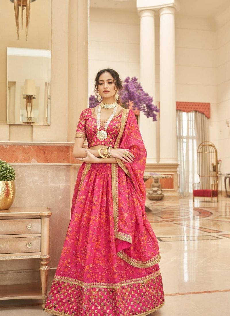 Beautiful lehenga with embroidered dupatta in pink