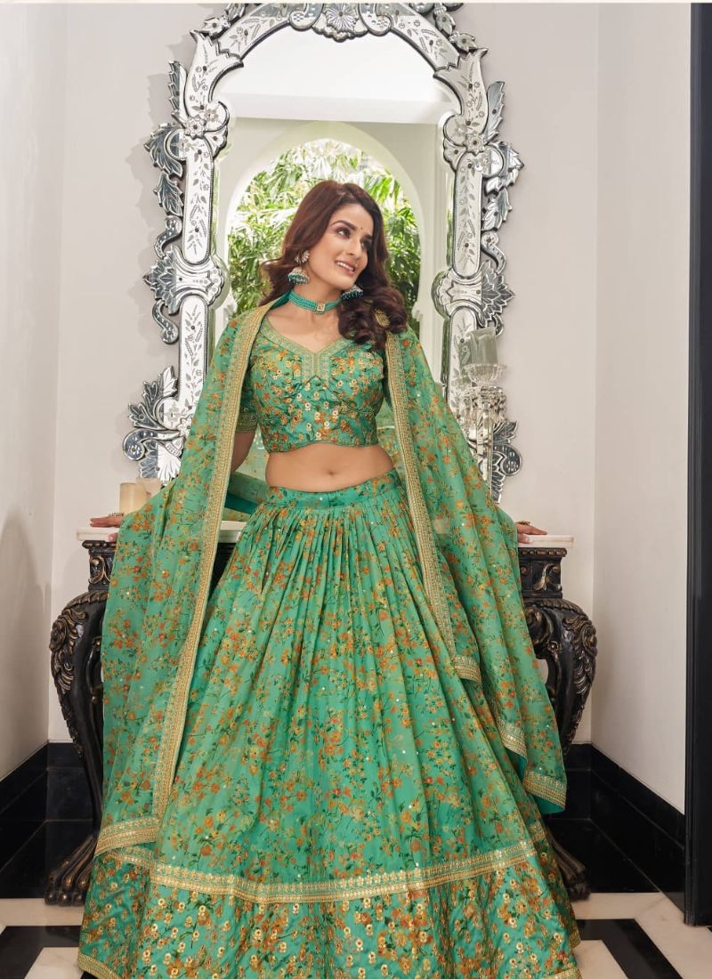 Beautiful lehenga with embroidered dupatta in light green
