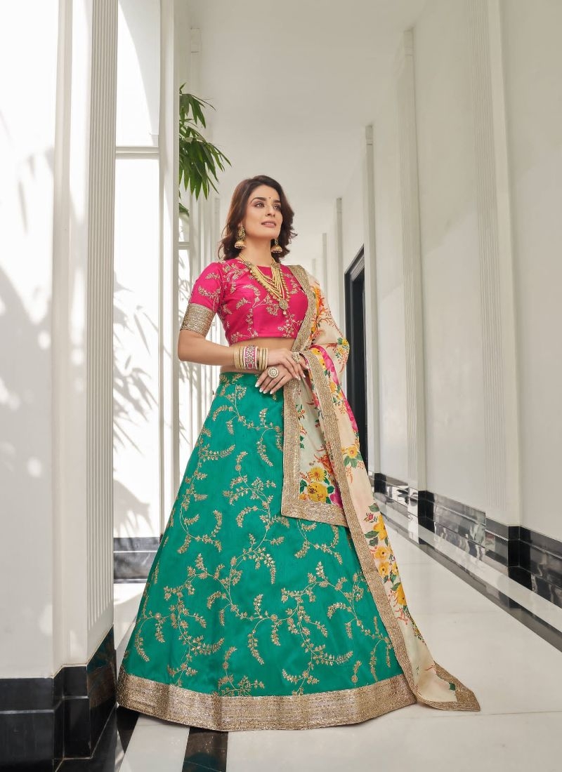 Beautiful lehenga with embroidered dupatta in pastel green