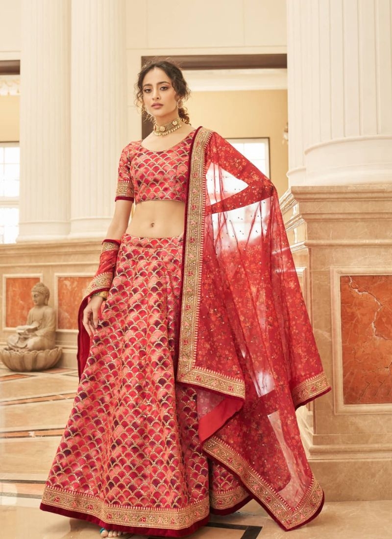 Beautiful lehenga with embroidered dupatta in red