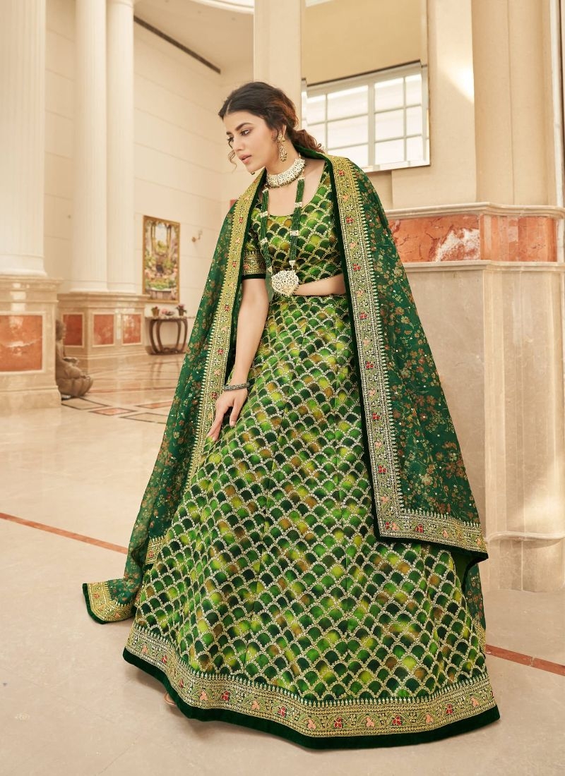 Beautiful lehenga with embroidered dupatta in green