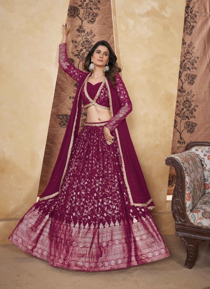 Designer georgette embroidered lehenga choli in maroon