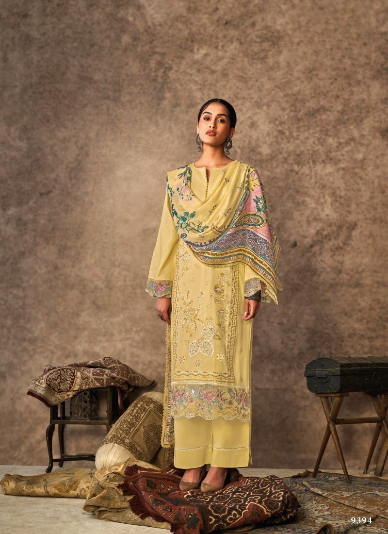 Designer digital printed palazzo suit in yellow