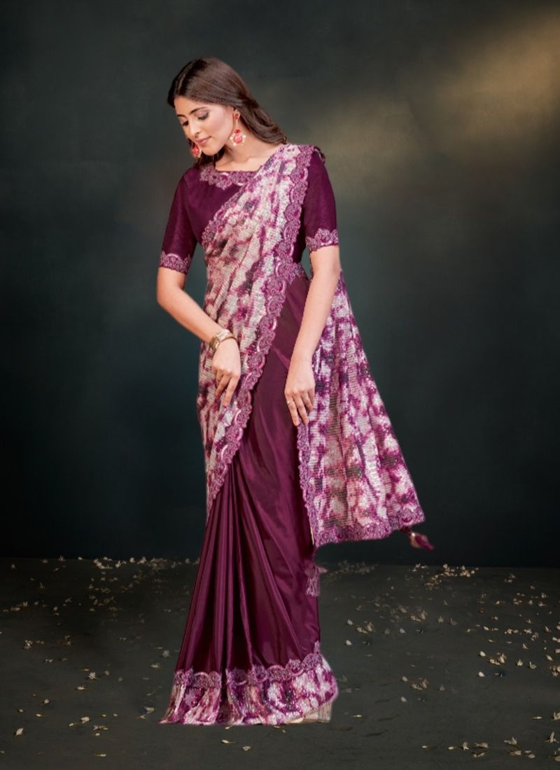 Designer embroidered silk saree in pink