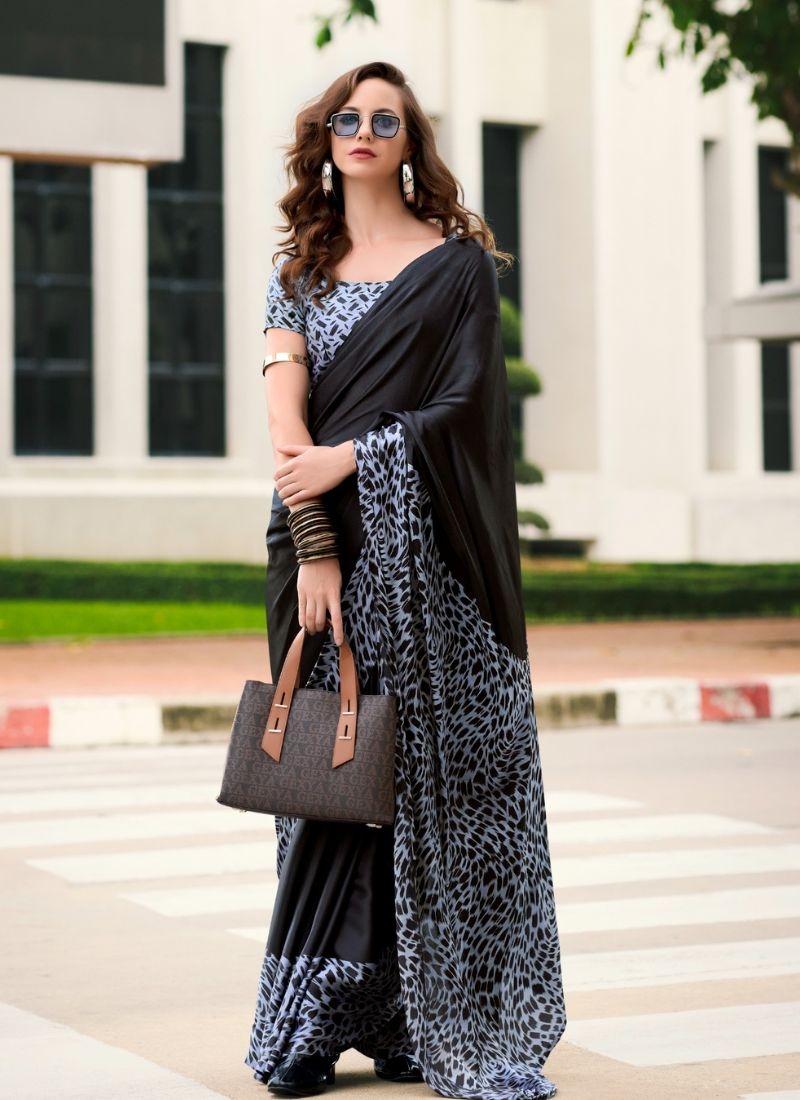 Designer abstract printing saree with modern touch in grey