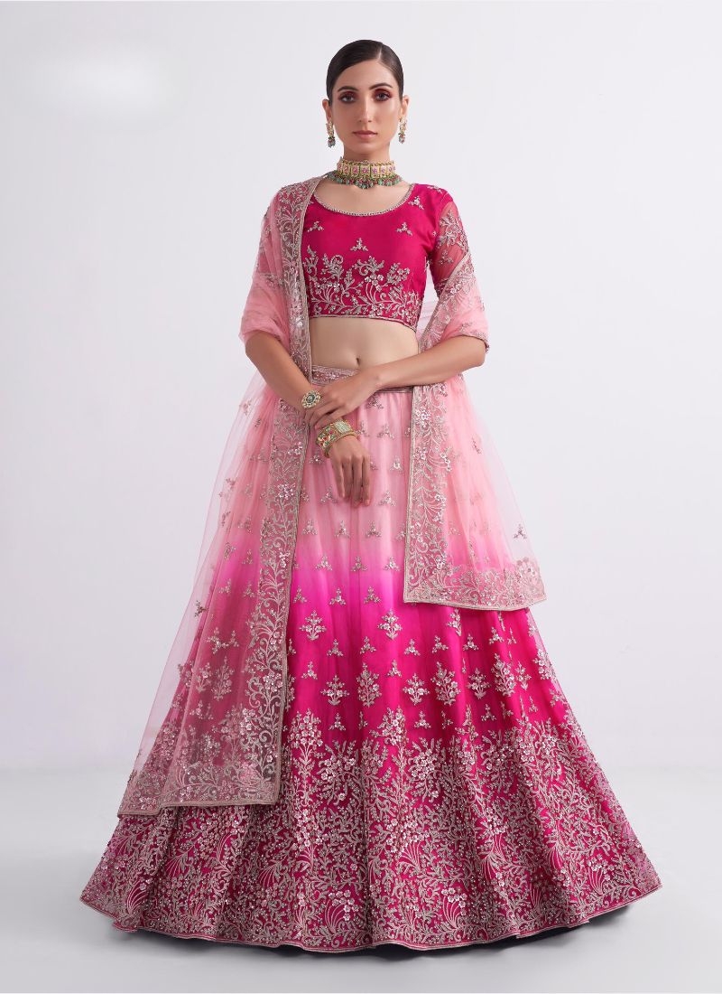 Stylish embroidered butterfly net lehenga choli in pink