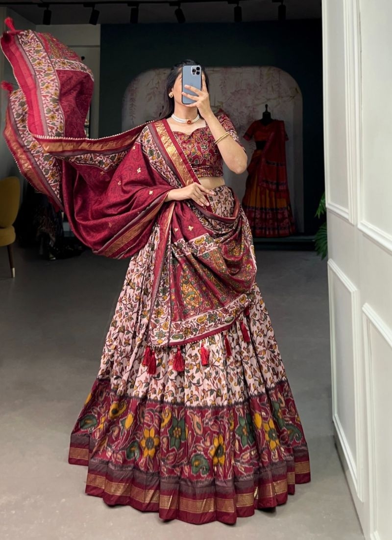 Designer floral printed navratri special lehenga choli in red