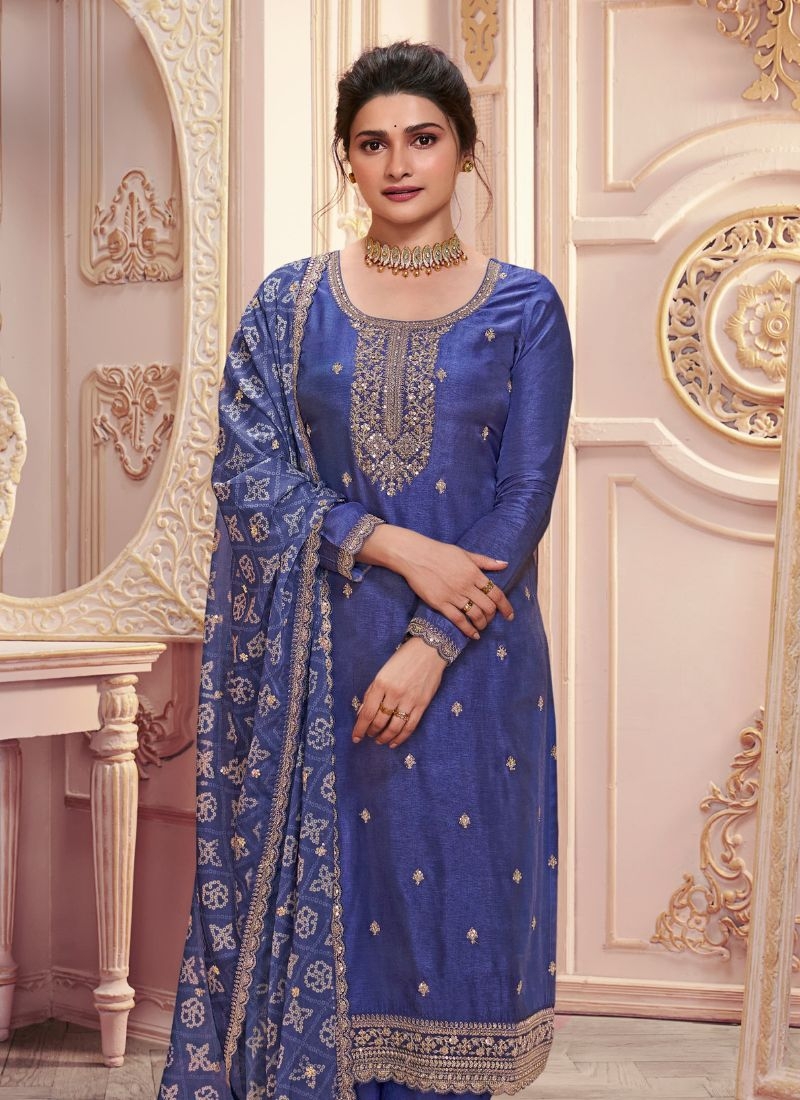 Exquisite embroidered georgette kurta pant suit & dupatta in purple