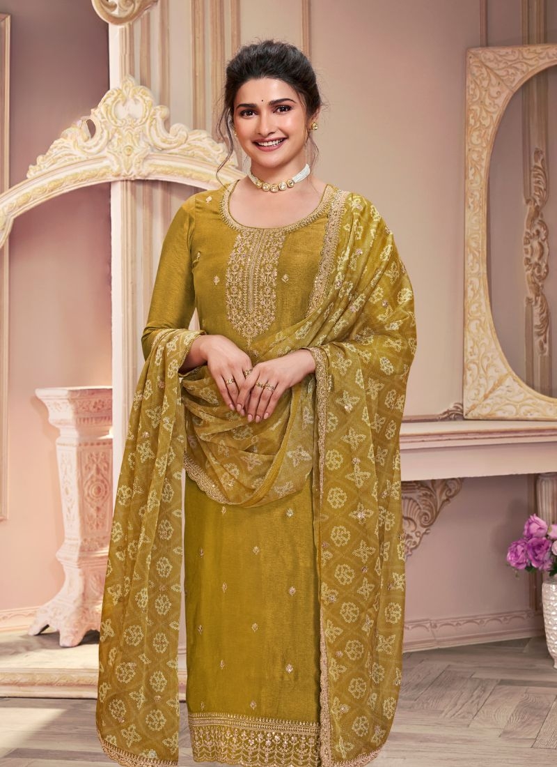 Exquisite embroidered georgette kurta pant suit & dupatta in yellow