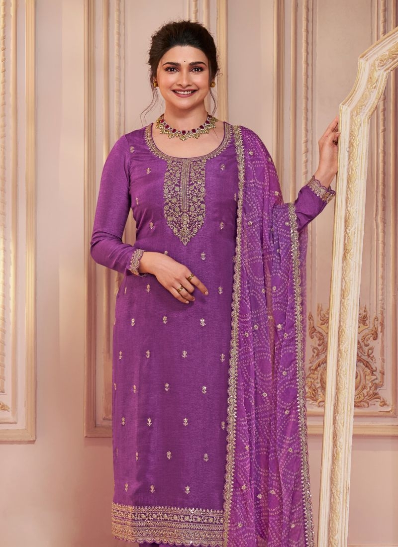 Exquisite embroidered georgette kurta pant suit & dupatta in dark pink