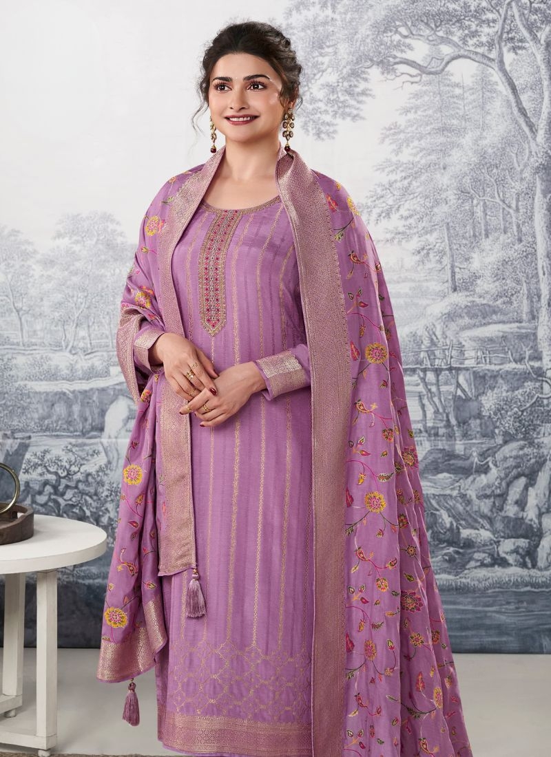 Trendy jacquard printed pant suit & dupatta in pink