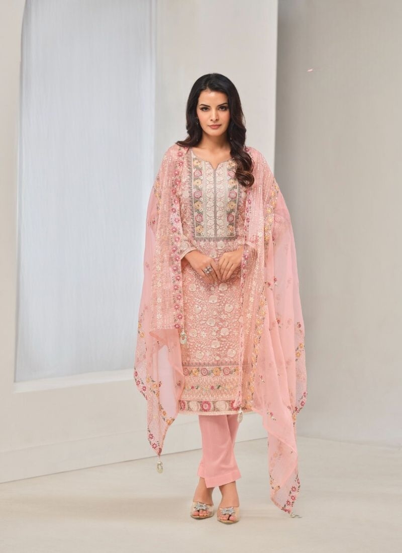 Gorgeous embroidered organza pantsuit in baby pink