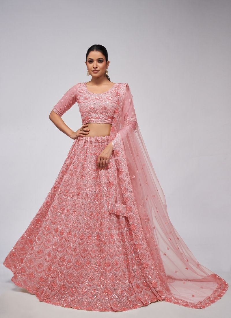 The dazzling lehenga is perfect for the contemporary bride. in pink