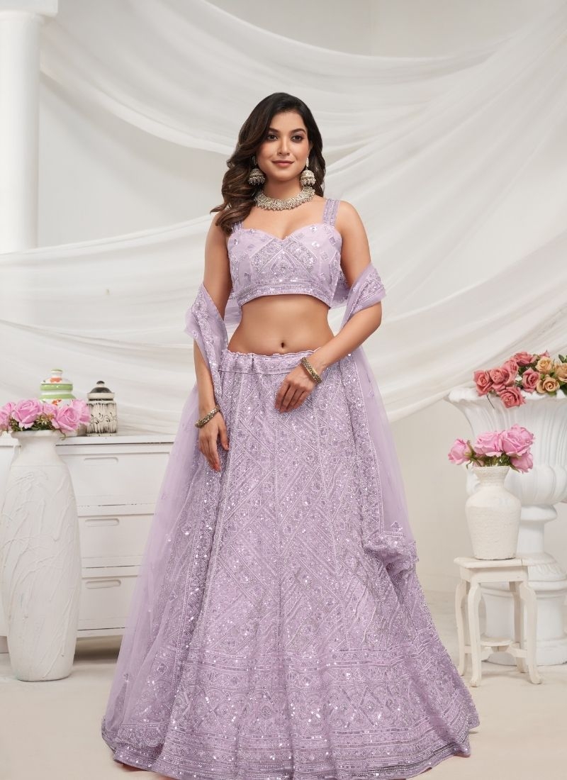 Pretty modern pattern sequins work girlish lehenga in purple