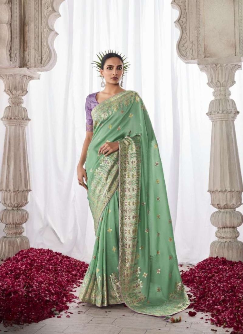 Designer meenakari work silk saree in green