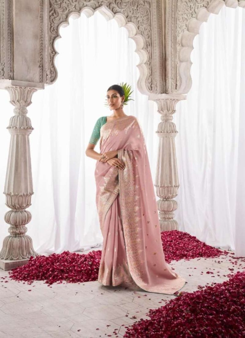 Designer meenakari work silk saree in pink