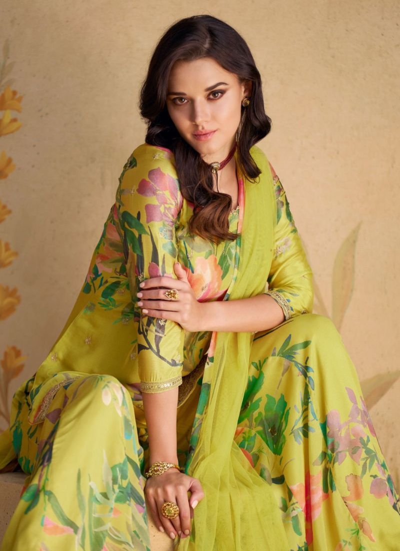 Digital printed Chinon sharara suit & dupatta in green