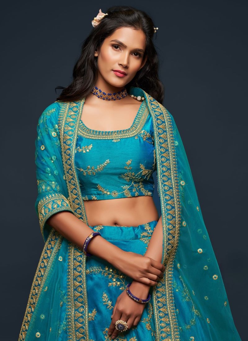 Beautiful embroidered georgette lehenga choli in blue