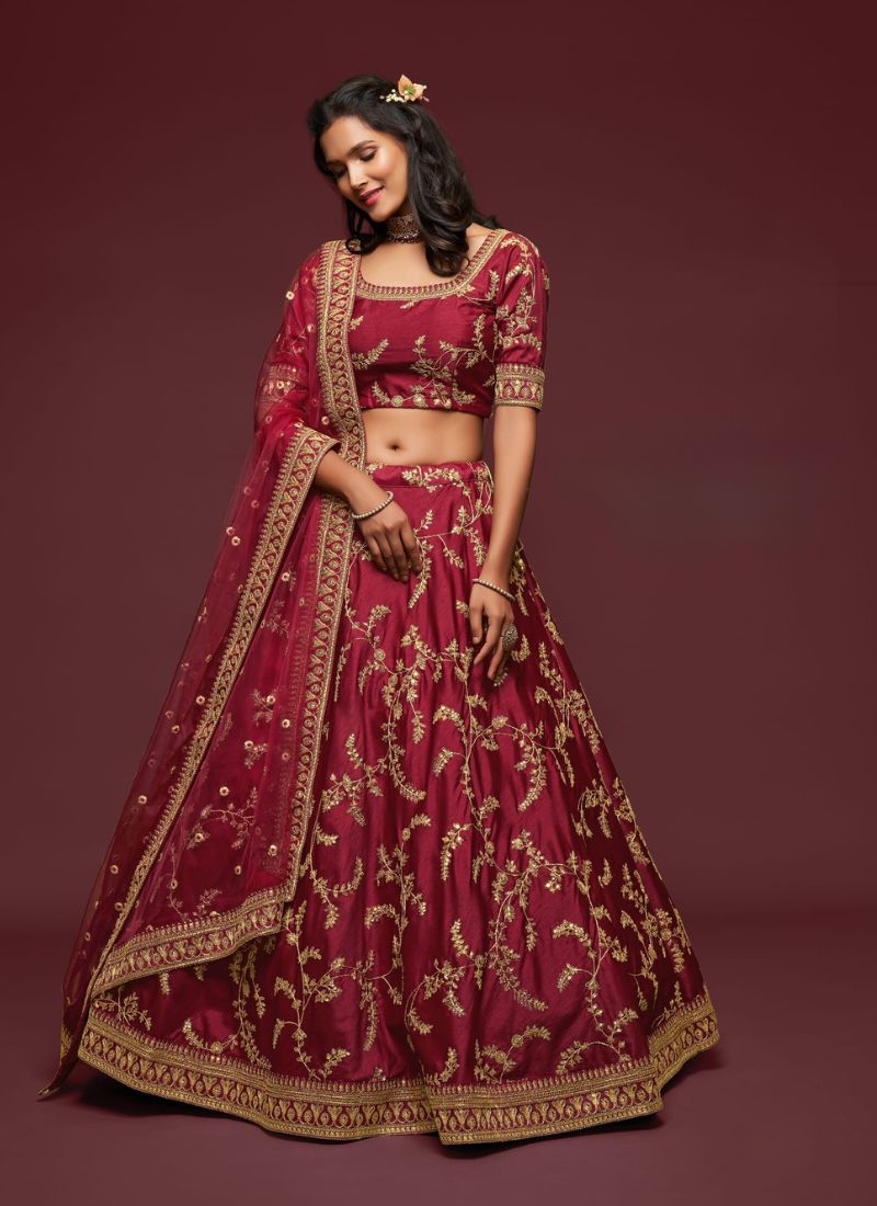 Beautiful embroidered georgette lehenga choli in maroon