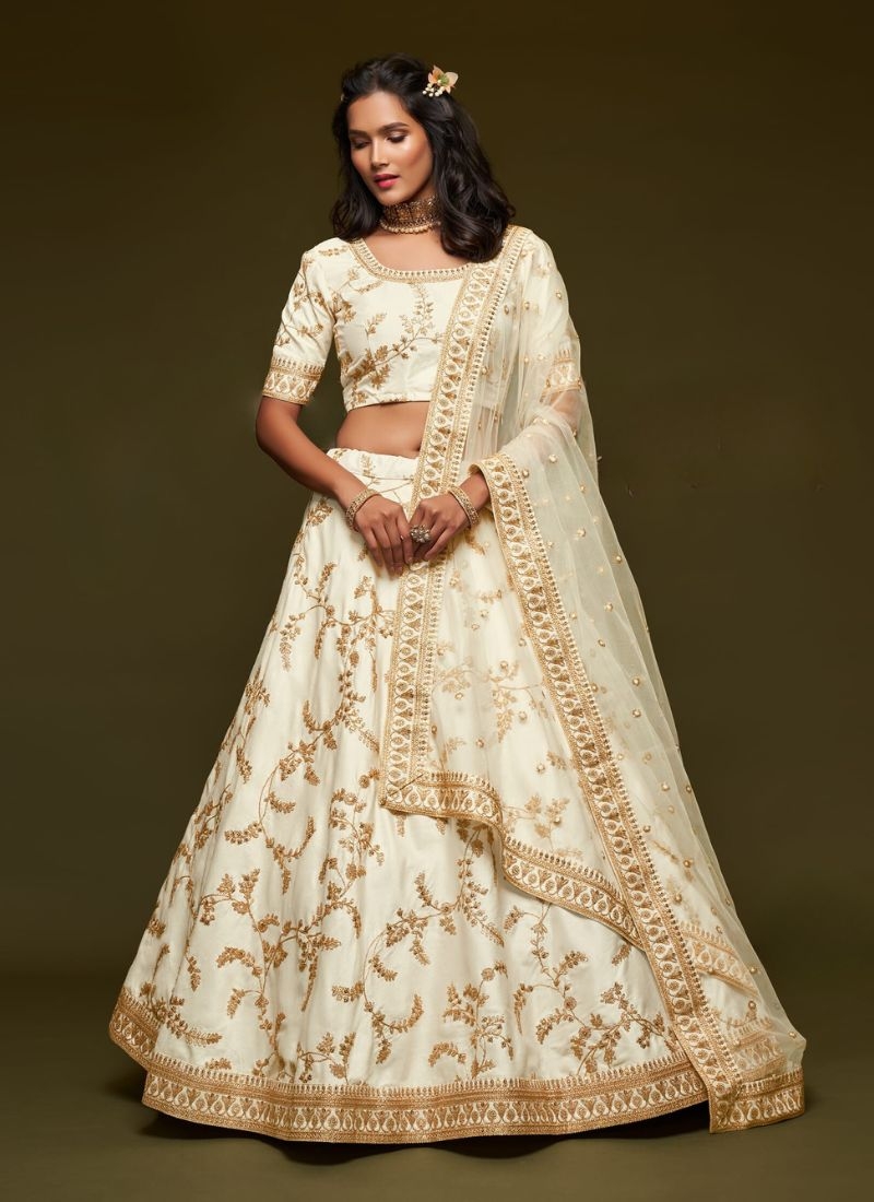 Beautiful embroidered georgette lehenga choli in white