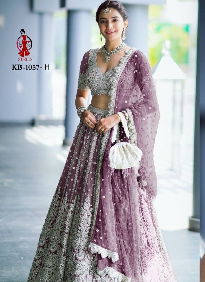 Beautiful embroidered butterfly net lehenga choli in light purple