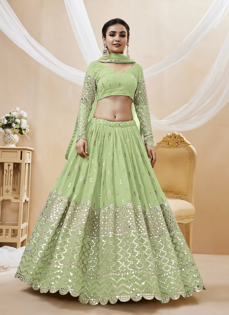 Reception Wear Georgette Fabric Embroidered Lehenga Choli in light green