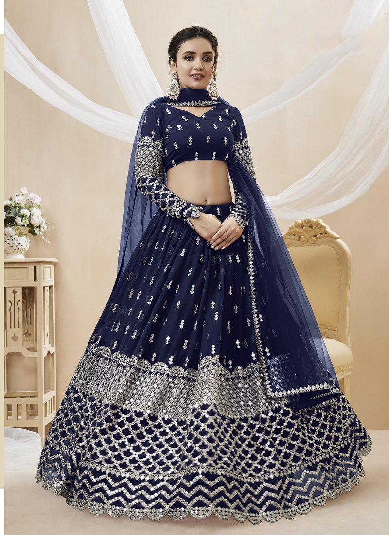 Reception Wear Georgette Fabric Embroidered Lehenga Choli in violet