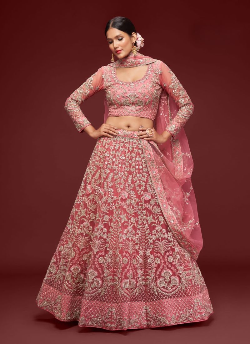 The gorgeous embroidered net lehenga choli in pink