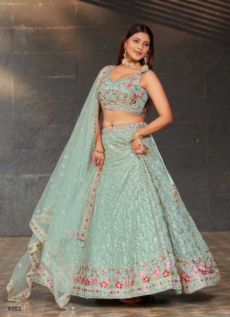 Gorgeous embroidered georgette lehenga choli in sky blue