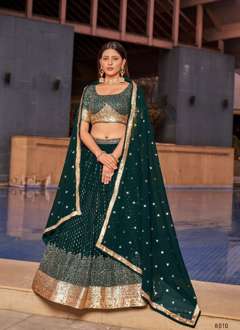 Stunning embroidered georgette lehenga choli in dark green