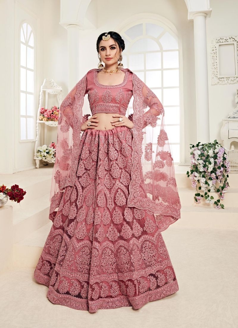 Gorgeous embroidered wedding lehenga choli in nude pink