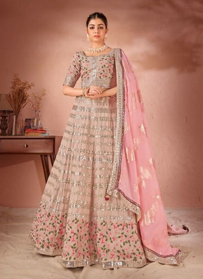 Stunning embroidered georgette lehenga choli in pink