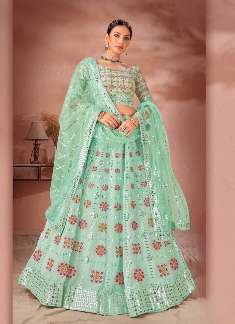 Stunning embroidered georgette lehenga choli in blue