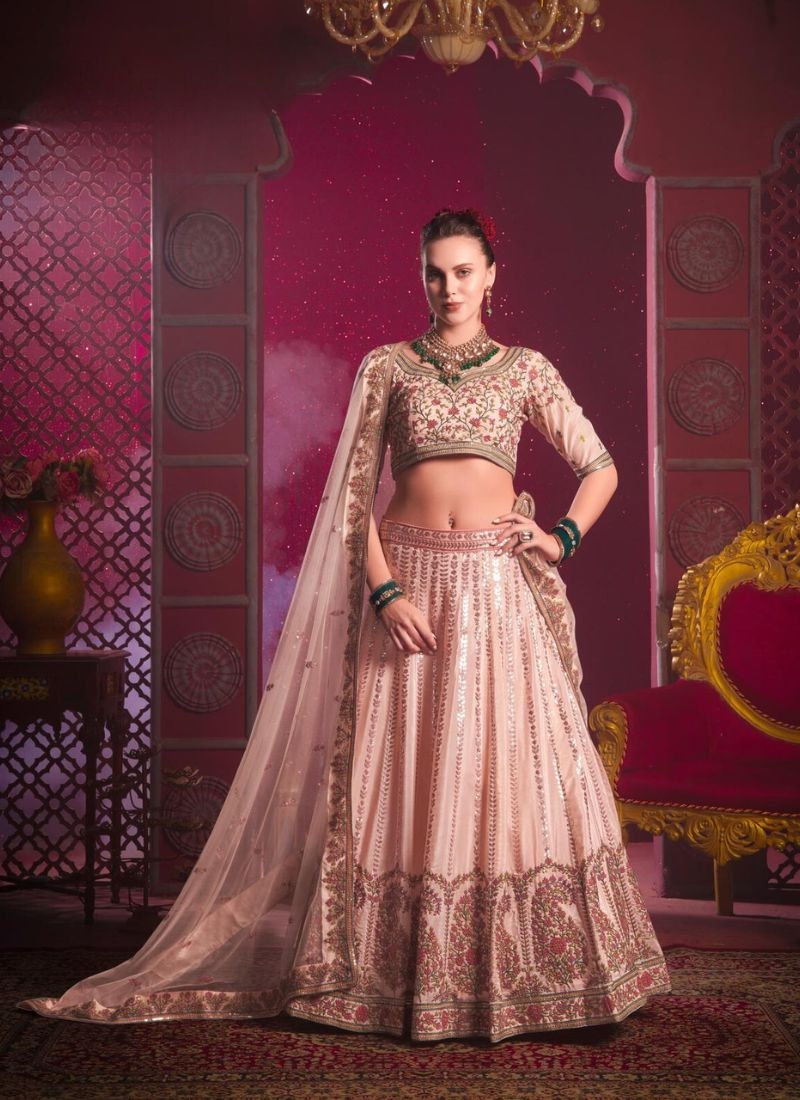 Beautiful embroidered silk lehenga choli in pink