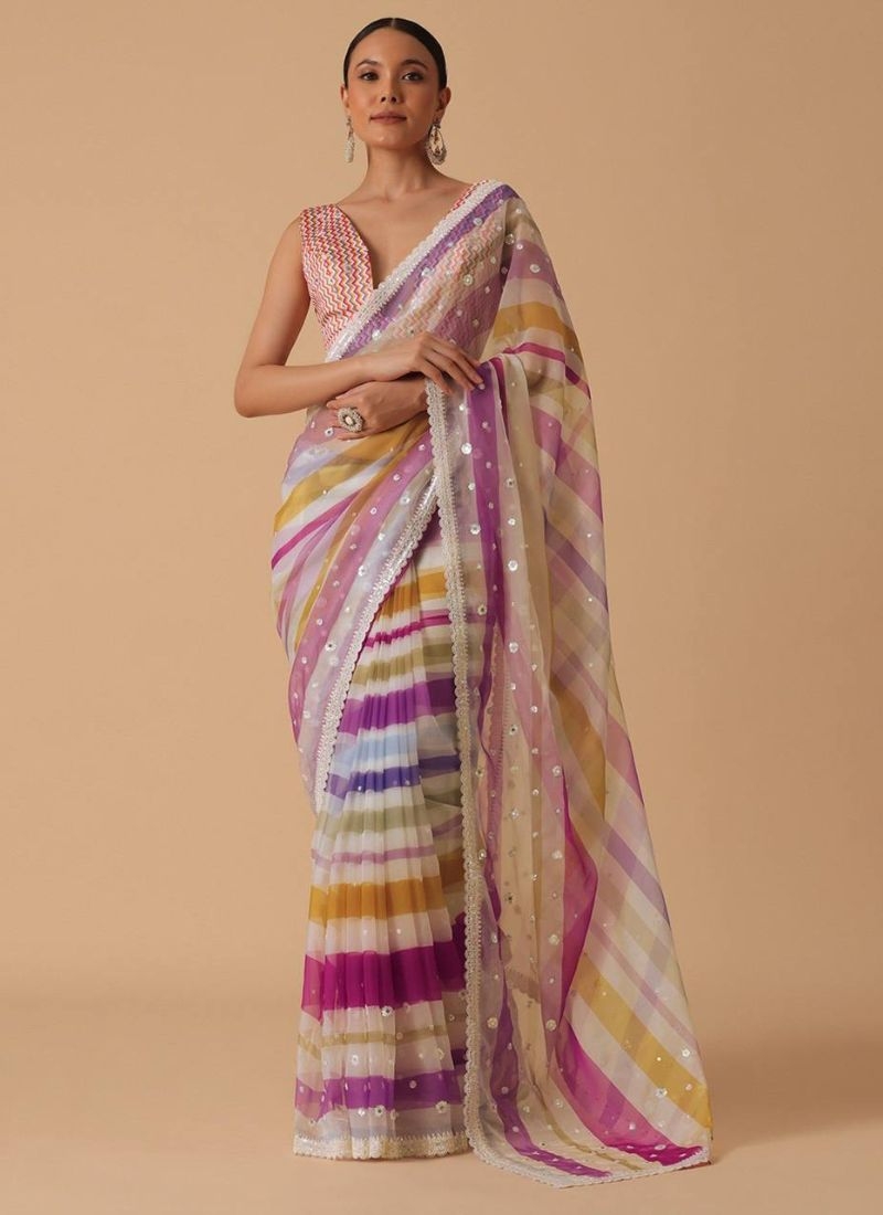 Stunning embroidered georgette saree in pink