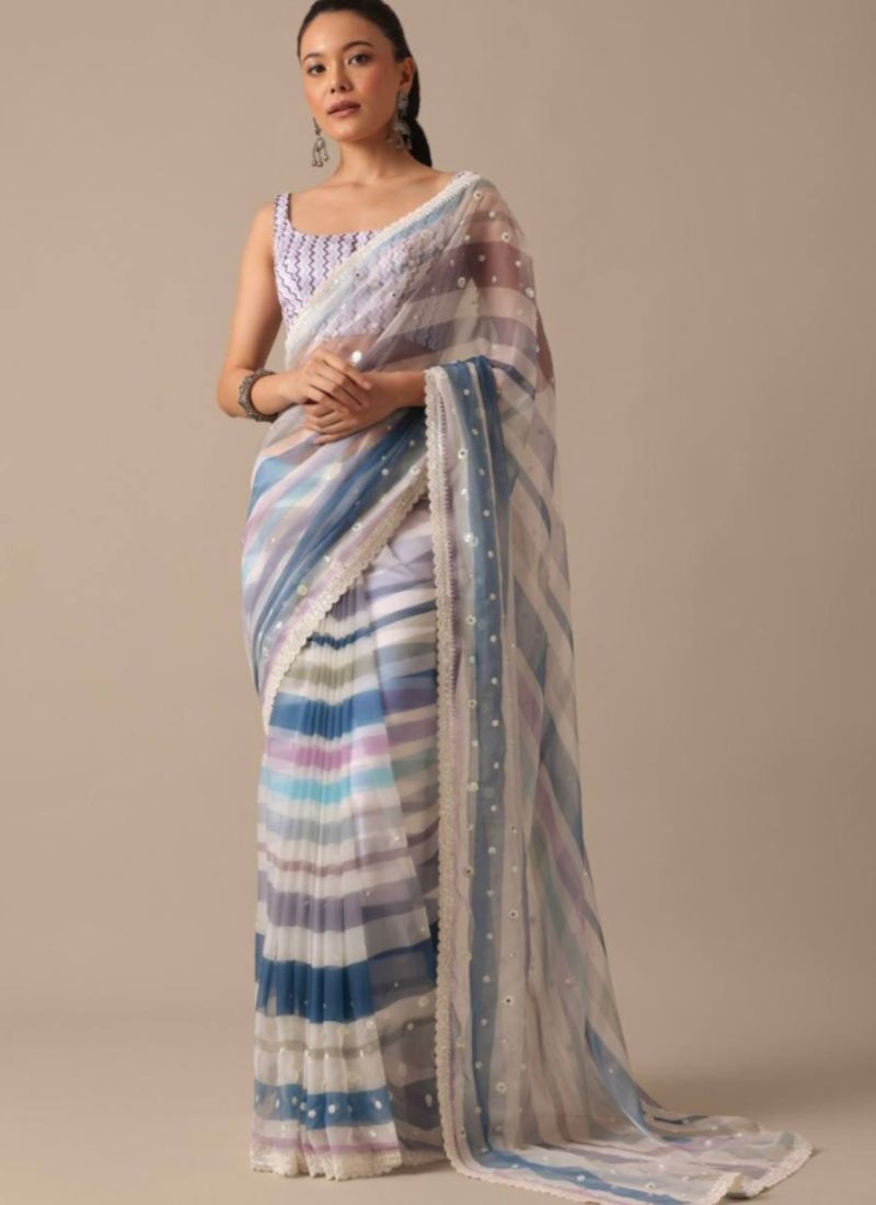 Stunning embroidered Georgette saree in blue