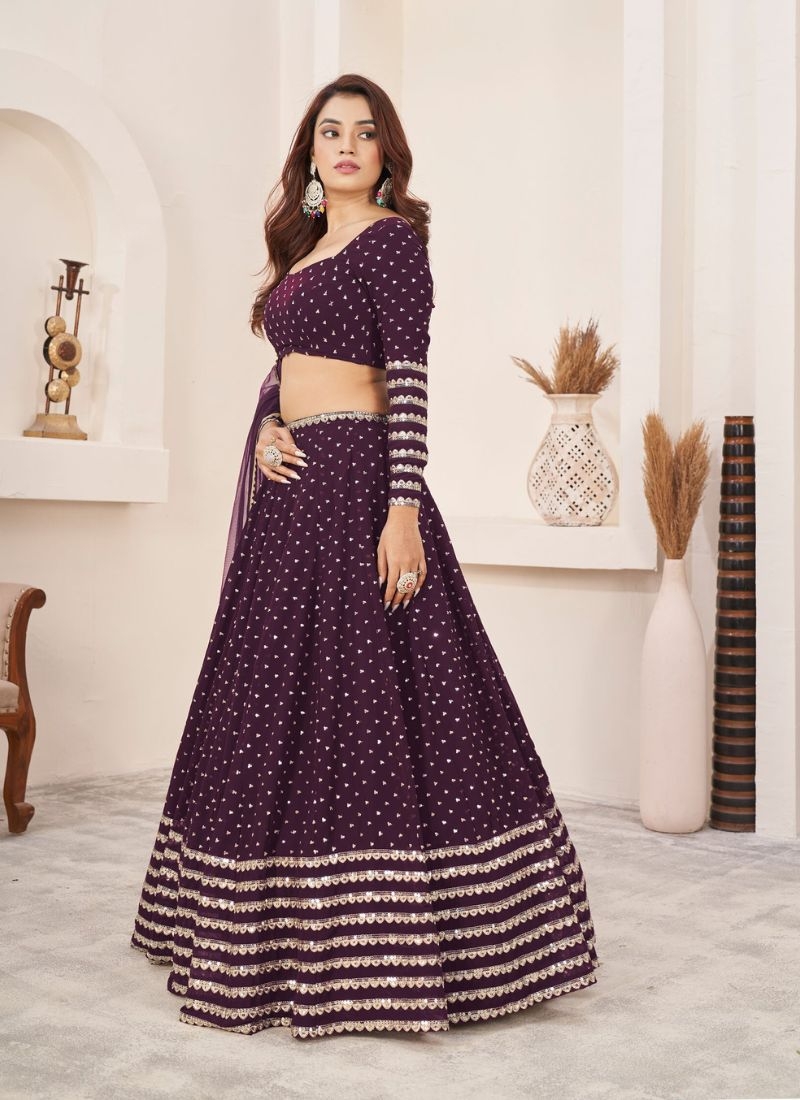 Exquisite embroidered georgette lehenga choli in purple